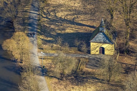 Aerial view, Valentine's Chapel, Biggerandweg am Biggesee, Olpe-Stadt, Olpe, Sauerland, North