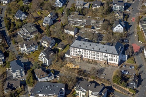 Aerial photo, Städtisches Gymnasium, Olpe-Stadt, Olpe, Sauerland, North Rhine-Westphalia, Germany,