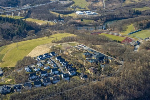 Aerial view, German Red Cross Hospital, Auguste-Liese-Straße housing estate, Kreuzbergstadion