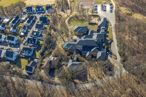 Aerial view, German Red Cross Hospital, housing estate Auguste-Liese-Straße, Olpe town, Olpe,