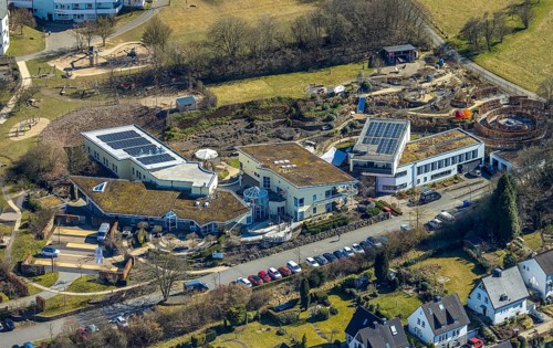 Aerial view, children's hospice and youth hospice Balthasar, Olpe town, Olpe, Sauerland, North