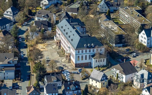 Aerial photo, Städtisches Gymnasium, Olpe-Stadt, Olpe, Sauerland, North Rhine-Westphalia, Germany,