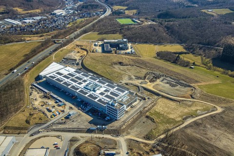Aerial view, commercial area Nicolaus-Otto-Straße with construction site and new building Alte