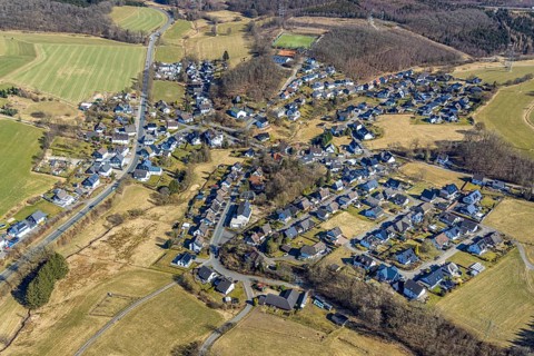 Aerial view, residential area, view of Altenkleusheim district, above football stadium Sportverein