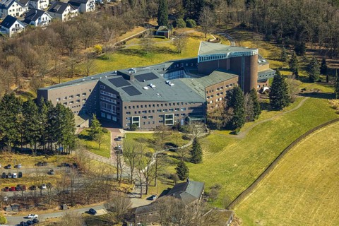 Aerial view, Convent of the Franciscan Sisters of Perpetual Adoration, Olpe City, Olpe, Sauerland,