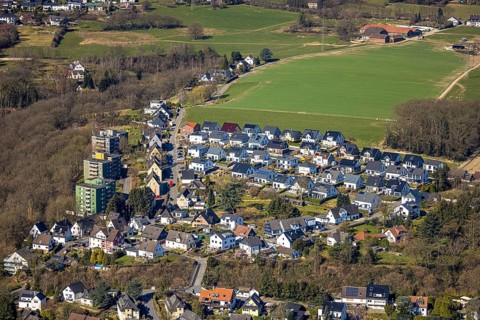 Aerial view, new construction of single-family houses, housing estate Auf dem Elberg and Schultes