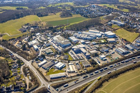 Aerial view, commercial area Am Nielande, Nielandstraße with ABUS KG company premises,