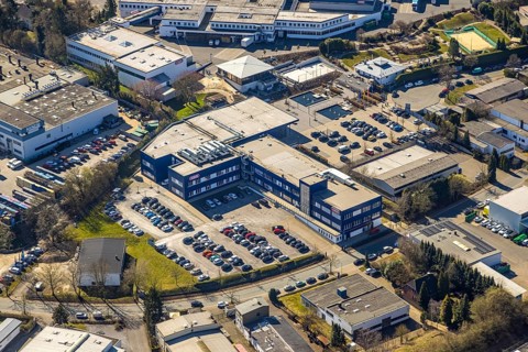 Aerial view, commercial area Am Nielande, Nielandstraße with ABUS KG company premises,