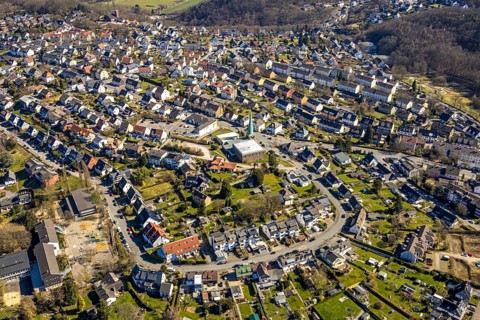 Aerial view, residential area Steinkampstraße local view Oberwengern with Christuskirche