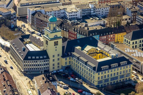 Aerial view, town hall with renovation, Witten, Ruhr area, North Rhine-Westphalia, Germany,