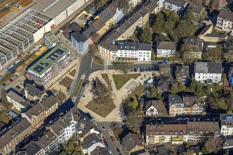 Aerial view, Karl-Marx-Platz redesign, Germania Denkmal design by architect Heinrich Klutmann, new