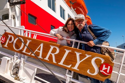 Ship MS Polarlys Tourists at the railing, Bjørnevatn, Finnmark, Norway, Scandinavia, Europe,