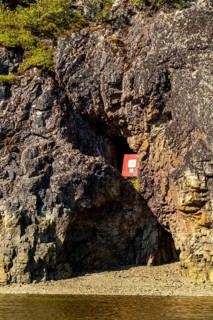 Rocky coast, cave entrance, bowøynes, Finnmark, Norway, Scandinavia, Europe, adventure trip,