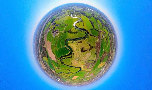 Aerial view, river Lippe meander Lippe meadows from Werne to Heil, agricultural business farmer