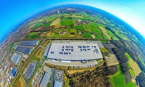 Aerial photography, Amazon logistics, Amazon DE DTM1, earth globe, fisheye shot, fisheye shot, 360