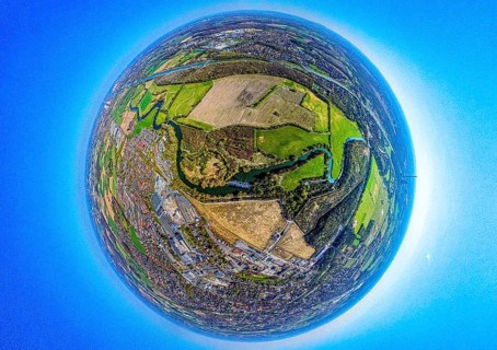 Aerial view, Lippe floodplain nature reserve with river Lippe meander and Lippe floodplain