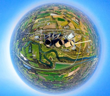Aerial view, RWE Generation SE Gersteinwerk power plant with cooling towers, Lippe river and