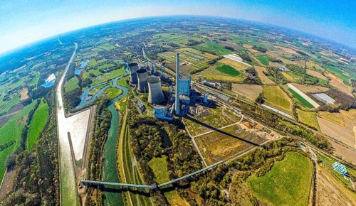 Aerial view, RWE Generation SE Gersteinwerk power plant with cooling towers, Lippe river and