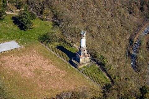 Aerial view, Harkort tower and sports field, viewing platform, Wetter, Ruhr area, North