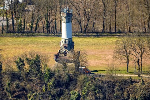 Aerial view, Harkort tower and sports field, viewing platform, Wetter, Ruhr area, North