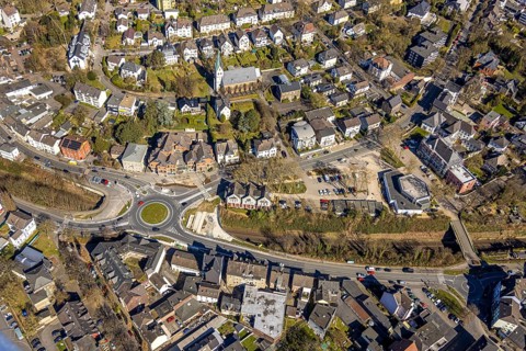 Aerial view, redesign of roundabout at Kaiserstrasse, Wetter, Ruhr area, North Rhine-Westphalia,