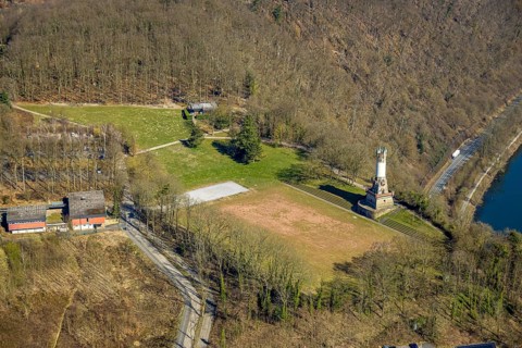 Aerial view, Harkort tower and sports field, viewing platform, Wetter, Ruhr area, North