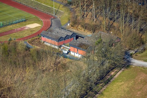 Aerial view, clubhouse at the sports ground of FC Wetter 1910/30 at the Harkortbergstadion football