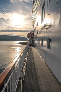 Ship railing in the evening light, Mehamn, Finnmark, Norway, Scandinavia, Europe, adventure travel,