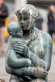 Statue mother and child, church square, Tromsø, Troms, Norway, Scandinavia, Europe, adventure trip,