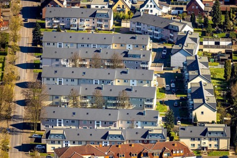 Aerial view, multi-family house, Taubenweg housing estate, Werne, Ruhr area, North