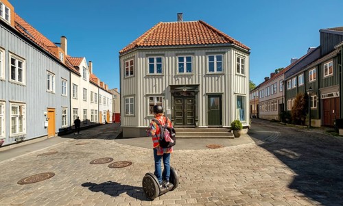 Residential buildings in the city centre, Nedre Bakklandet corner Nygata Street, Trondheim,