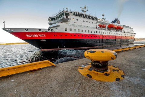 Ship MS Richard With, harbour Molde with bollard, Møre og Romsdal, Norway, Scandinavia, Europe,