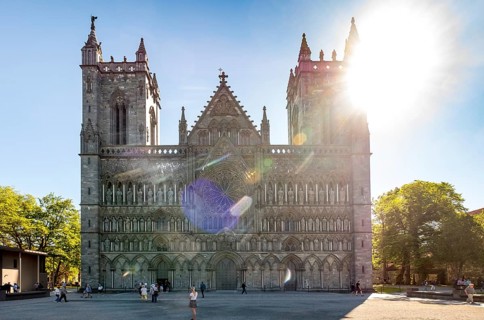 Nidaros Cathedral, cathedral, west facade, backlit, Trondheim, Trøndelag, Norway, Scandinavia,