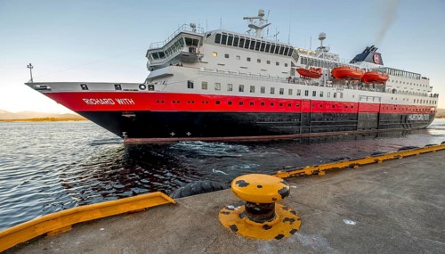 Ship MS Richard With, harbour Molde with bollard, Møre og Romsdal, Norway, Scandinavia, Europe,