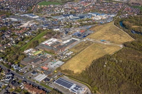 Aerial view, industrial area former Werne colliery shaft 1/2, brownfield site