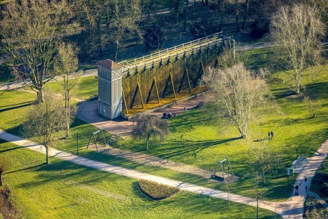 Aerial view, saltworks graduation works in the spa gardens, Werl, Soester Börde, North