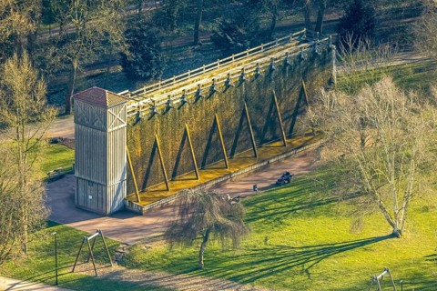 Aerial view, saltworks graduation works in the spa gardens, Werl, Soester Börde, North