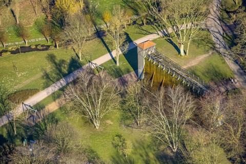 Aerial view, saltworks graduation works in the spa gardens, Werl, Soester Börde, North