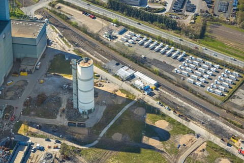 Aerial photo, RWE Generation SE Gersteinwerk power plant, stationary batteries for electricity