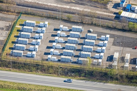 Aerial photo, RWE Generation SE Gersteinwerk power plant, stationary batteries for electricity