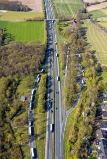 Aerial view, motorway A1 with truck rest area An Der Landwehr and parking area Fuchseggen, Werne,
