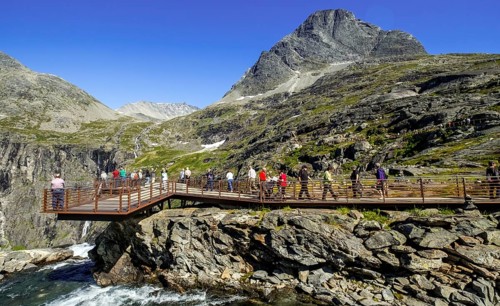 Trollstigen, viewpoint, waterfall, Innfjorden, Møre og Romsdal, Norway, Scandinavia, Europe,