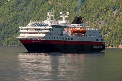 Ship MS Polarlys, Geirangerfjord, Geiranger, Møre og Romsdal, Norway, Scandinavia, Europe,