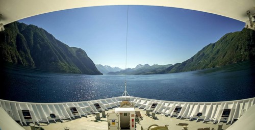 Panoramic view, bow, Storfjord, Stranda, Møre og Romsdal, Norway, Scandinavia, Europe, adventure