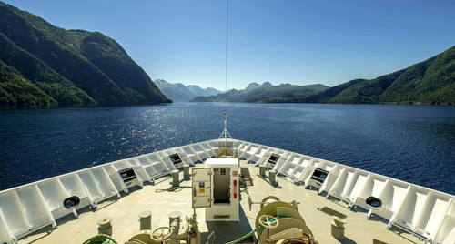 Panoramic view, bow, Storfjord, Stranda, Møre og Romsdal, Norway, Scandinavia, Europe, adventure