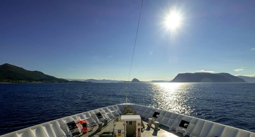Ship bow, backlight, Godøya, Møre og Romsdal, Norway, Scandinavia, Europe, adventure travel,