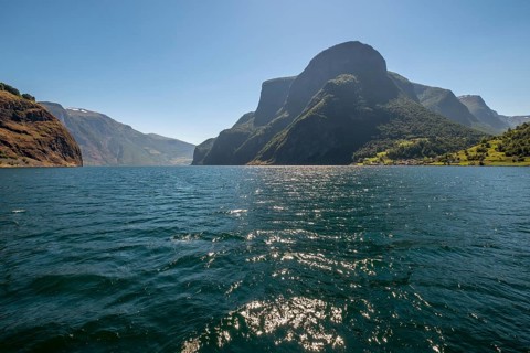 Fjord, Nærøyfjorden, Flåm, Gudvangen, mountains, trees, blue sky, Undredal, Sogn og Fjordane,