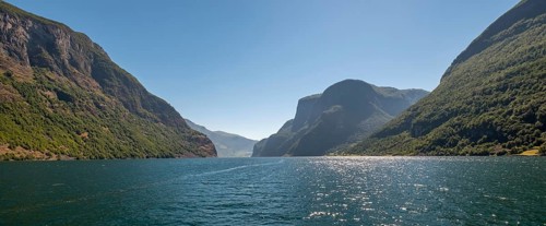 Fjord, Nærøyfjorden, Flåm, Gudvangen, mountains, trees, blue sky, Undredal, Sogn og Fjordane,