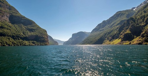 Fjord, Nærøyfjorden, Flåm, Gudvangen, mountains, trees, blue sky, Undredal, Sogn og Fjordane,