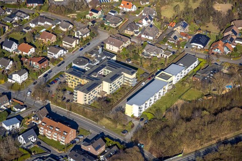 Aerial view, St. Michael Senior Citizens' Centre, Haus Hohe Fahrt St. Gabriel, right St. Michael